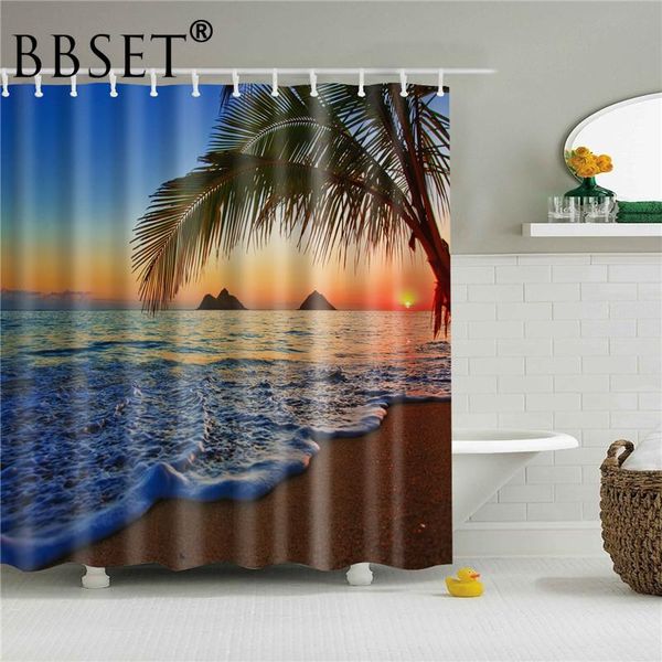 

beach scenery shower curtain sunset by the sea pattern waterproof multi-size douchegordijn bathroom decor with 12 hooks curtains