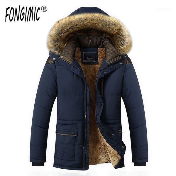 

men's down & parkas fongimic men fleece winter warm zipper jacket cotton clothes classic coat mid long outerwear1, Black
