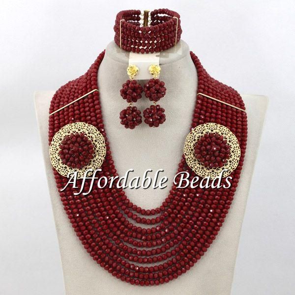 

earrings & necklace red crystal bridal jewelry sets beautiful nigerian wedding beads set item abe088, Silver