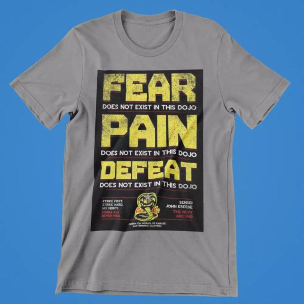 

cobra kai karate kid t-shirt miyagi - do fear pain defeat gym 80s retro movie uk, White;black