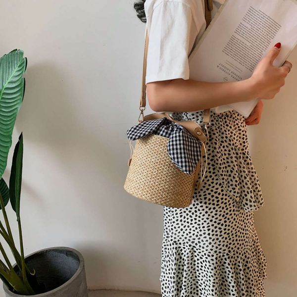 

niche dign bag women's 2021 mini bucket straw one shoulder straddle hand beach