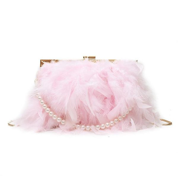 

shoulder bags 2021 turkey feather straddle ostrich clip pearl chain fur one-shoulder dinner bag for lady