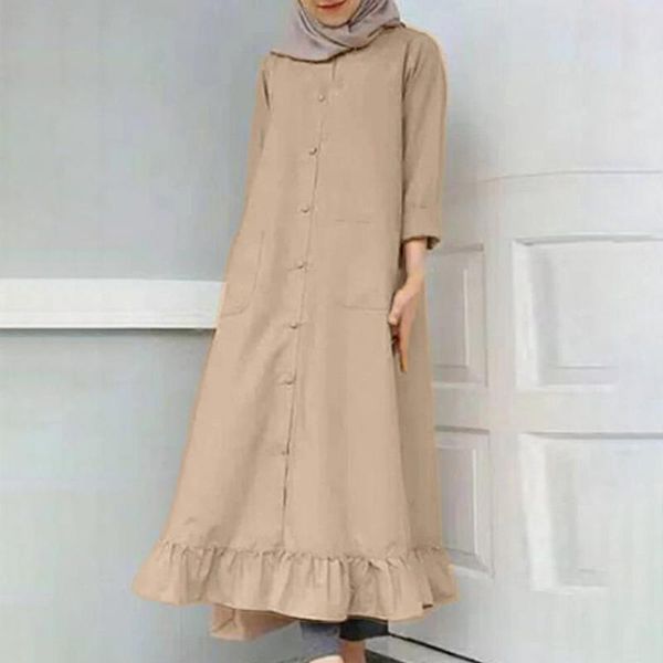 

casual dresses long sleeve maxi ruffle solid single-breasted dress for working, Black;gray