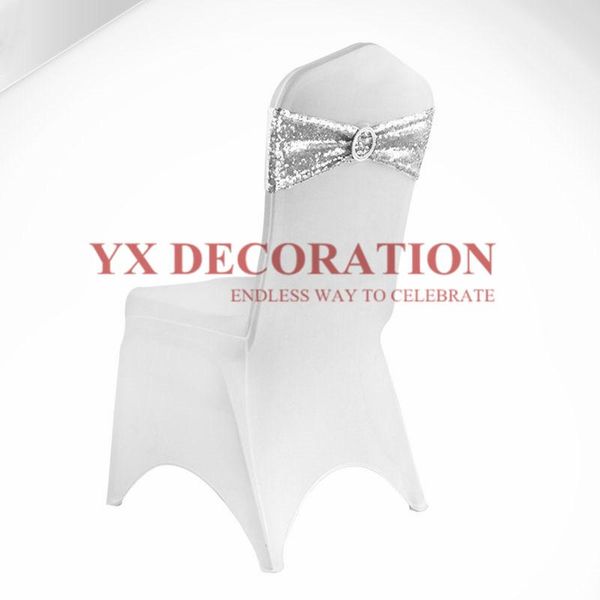 

50pcs sold one side sequin lycra chair band tie sash with buckle for wedding cover decoration sashes