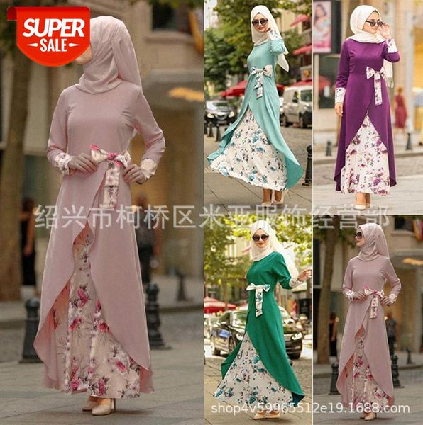 

muslim women's stitching four-color dress printed long skirt volume #1w4d, Black