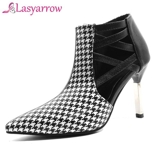 

lasyarrow high stiletto heels ankle boots 2021 spring autumn women pointy toe summer cutouts ladies pumps for party dress shoes, Black