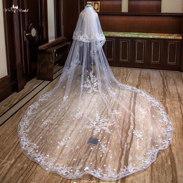

bridal veils lzp305 accessories elastic edge samll flowers wedding veil two layer cathedral 3 meters, Black