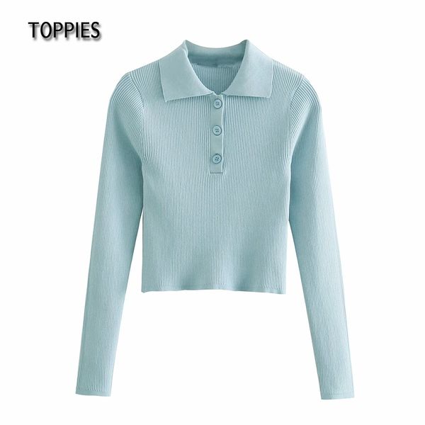 

ies causal crop woman long sleeve polo shirts female knitted turn down collar 210412, White