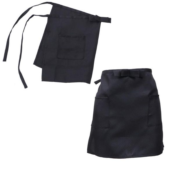 

aprons 2pcs half-length working apron waist short serving with pockets