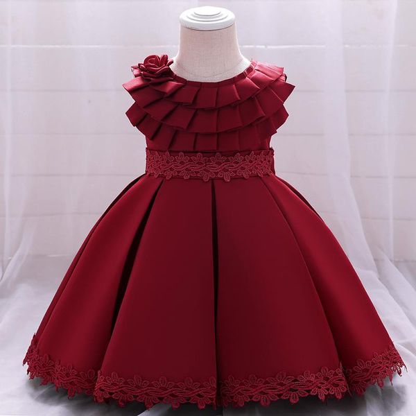 

girl's dresses dark red 1 year birthday party princess baby kids clothes with beadings christening baptism gowns for borns, Red;yellow