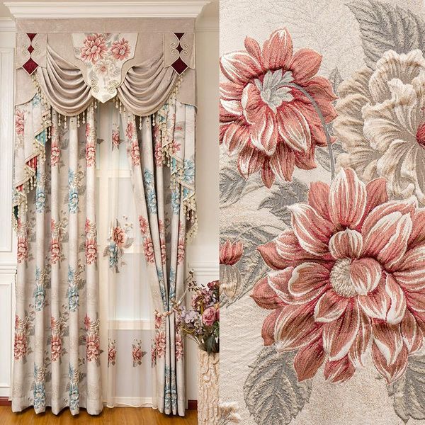 

curtain & drapes shading high precision imitation relief embroidery jacquard european high-end atmosphere curtains for living room bedroom