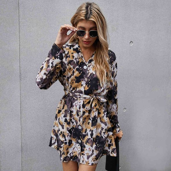 

dresses vintage print sashes a line mini long sleeve turn down collar single buttons casual winter women dress, Black;gray