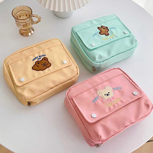 Cute Cake Bear Big Size Pencil Pouch 21 * 6cm DIY A6 / A7 Diary Planner Collection Bag Pencil Case Gift Y0817