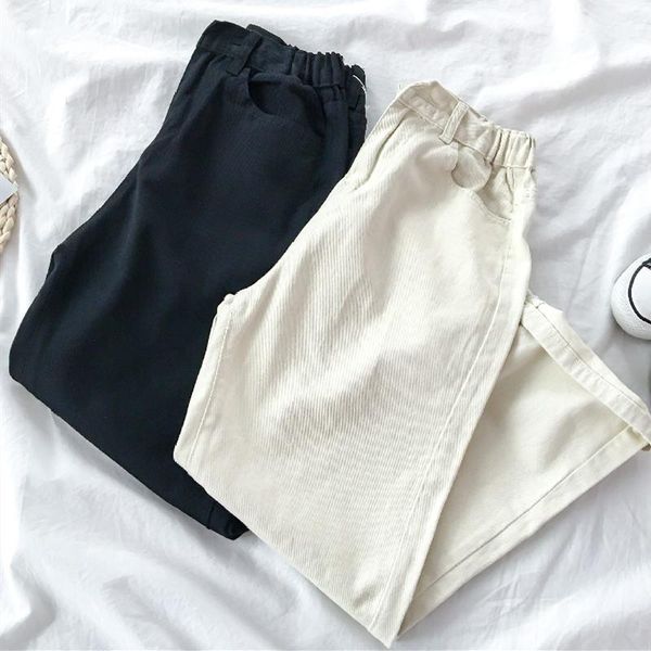 

women's pants & capris spring and summer style students korean-style loose high-waisted straight-leg wide-leg japanese slim all-matchin, Black;white