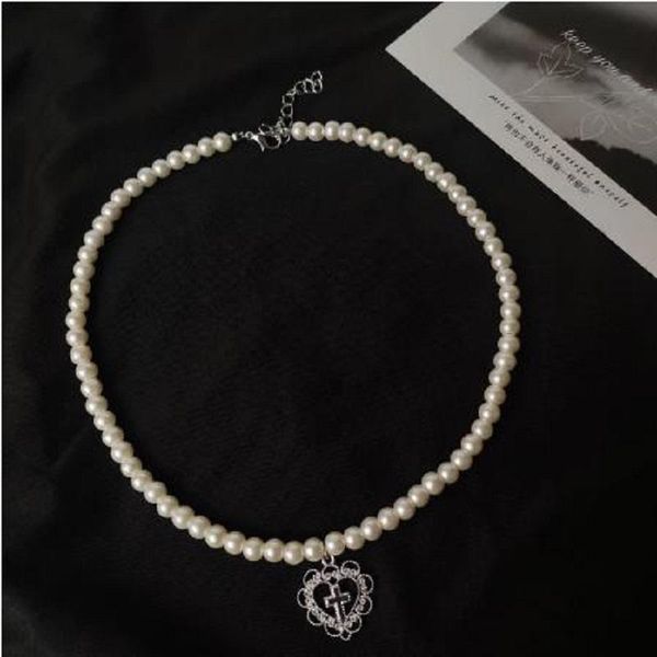 

pendant necklaces 2021 fashion cute choker pearl necklace for women chain hollow heart shaped pendants all seasons, Silver