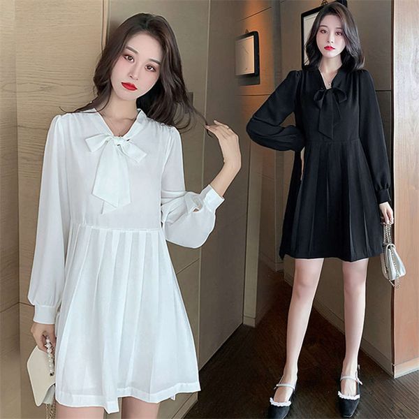 

casual dresses dress spring and autumn large french age reducing chiffon women's fat mm loose belly covering thin pleated shirt skirt c, Black;gray