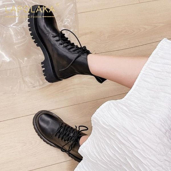 

boots lapolaka 2021 genuine leather brand design trendy luxury woman shoes comfy ins sheepskin ladies, Black