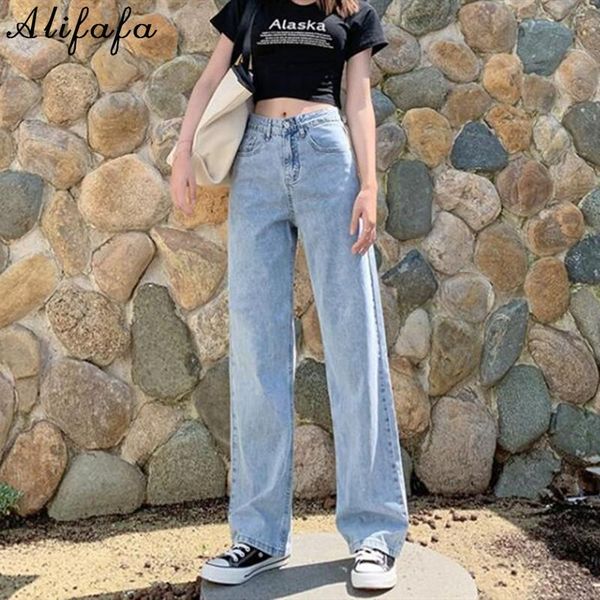 

women's jeans woman high waist clothes wide leg denim clothing streetwear vintage quality 2021 summer fashion harajuku loose pants, Blue