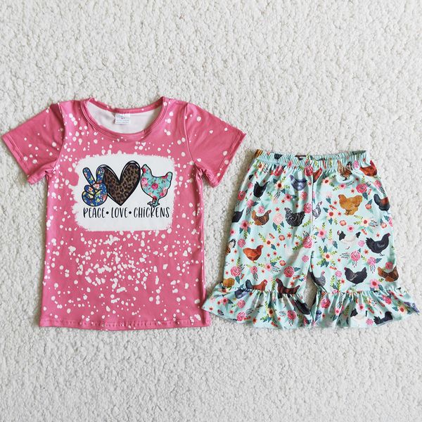 

rts fashion designer clothes kids sets toddler baby girls clothing short sleeve summer outfits milk silk chicken farm print boutique girl se, White