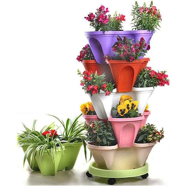 

planters & pots garden flower stack-up type strawberry vegetable planting pot household plant plastic stackable vase