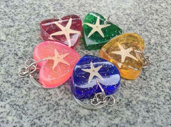 

30 pcs fashion heart style real star fish keychain vogue jewelry, Slivery;golden