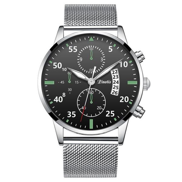 

wristwatches reloj hombre fashion luxury quartz wristwatch for men stainless steel case belt watches calendar luminous business male watch, Slivery;brown