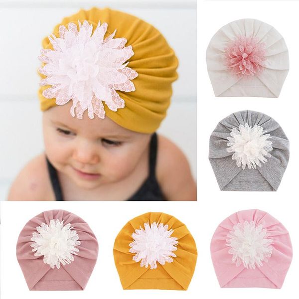 

caps & hats big flower babt hat soft spring autumn kids girl bonnet cap solid color infant toddler beanies turban baby accessories headwraps, Yellow