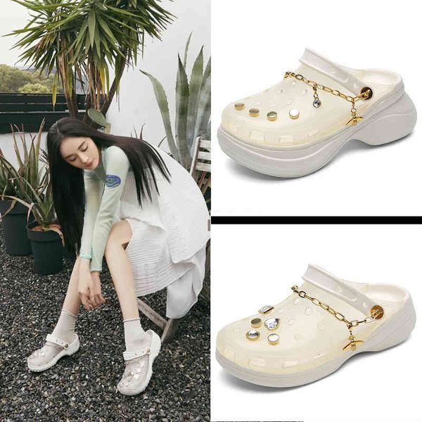 

summer slippers sandals clogs hole beach anti-skid thick bottom outside croc increase shoes for women sandalias lpxb, Black