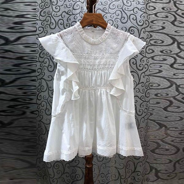 

women's blouses & shirts black/white color cotton ruffles sleeve blouse womens' lace hollow out stand collar sweet 2021 spring sum