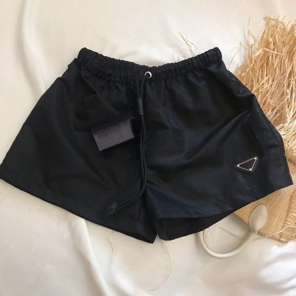 

p home nylon triangle logo standard 2021 spring and summer new product drawstring elastic high waist casual loose wide leg shorts women, White;black