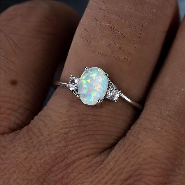 

wedding rings vintage female white opal stone ring classic silver color engagement luxury crystal oval for women, Slivery;golden