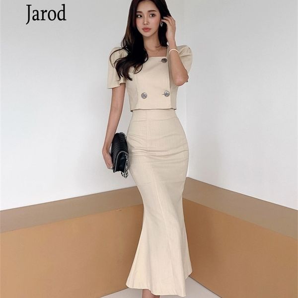 

korean autumn women 2 piece set office ol elegant square collar short sleeve crop +high waist mermaid bodycon skirt set 210730, White