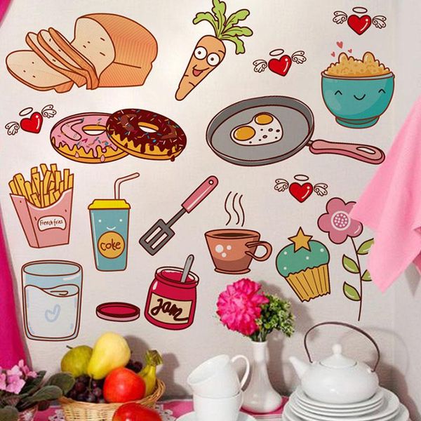 Adesivi murali Adesivo per armadietto dei cartoni animati Rimovibile Autoadesivo Cibo Frutta Arte Murale Decorativo Cassetto Ripiano per mensole Decorazioni per la cucina di casa