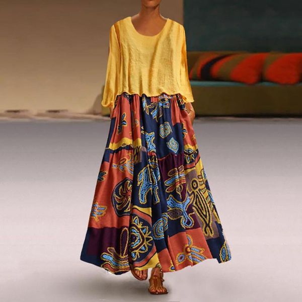 

casual dresses 2021 women ladies two-piece dress cotton linen baggy retro floral kaftan sundress bx0a, Black;gray