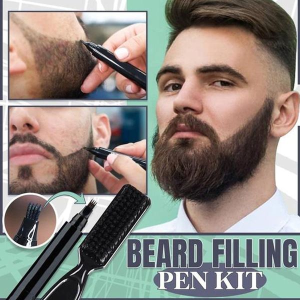 

hair brushes waterproof 4 fork tips beard shaping pen filler with styling brush for men 875c, Silver