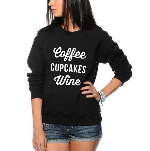 

women's hoodies & sweatshirts felmae tracksuit autumn crewneck women pullover coffee cupcakes wine funny spring sweatshirt, Black