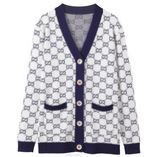 

women's knitted cardigan sweater jacquard luxury brand autumn and winter loose short knit cardigan jacket designer sweaters, White;black