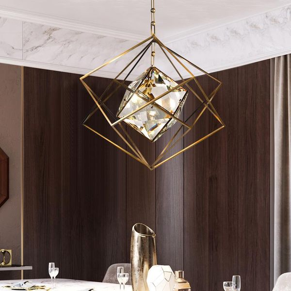 

pendant lamps postmodern light luxury chandelier simple dining room entrance hall copper creative cube bedroom study crystal