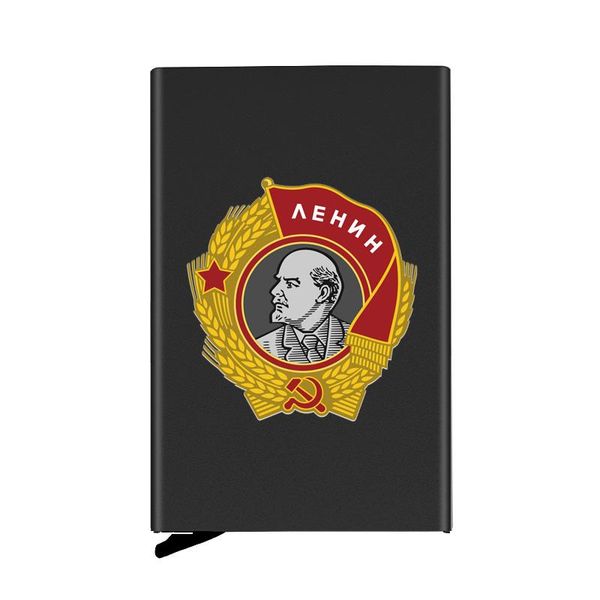 

card holders personalized metal holder classic soviet lenin printing travel id case box, Brown;gray