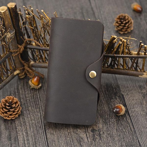 

vintage bifold long wallet men women clip button cow leather purse with po passport phone slots card multi wallets, Red;black