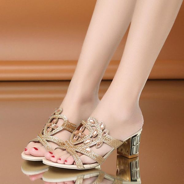 

sandals high heels summer water drill with heel and cool tow hjmk8 fashion shoes women, Black