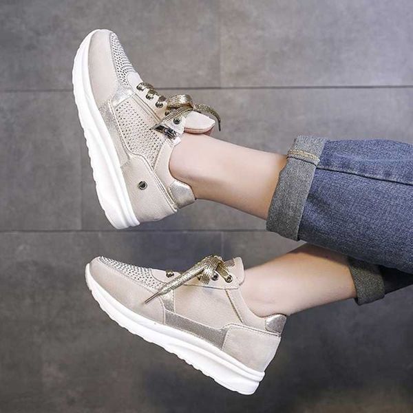 2021 New Women Sneakers Senhoras Senhoras Elastic Thicken Running Tênis Zipper Camurça Plataforma Treinadores Tenis Feminino Zapatos de Mujer Y0907