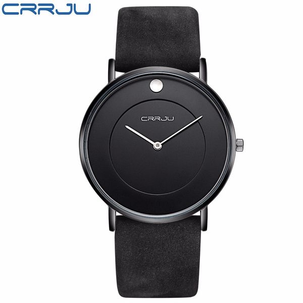 CRRJU marca homens simples esporte analógico relógios de quartzo com pulseira de couro preto moda homens grande relógio relogio masculino 210517