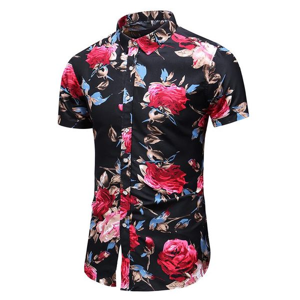 

oversize 7xl 6xl 5xl men short sleeve shirt 2021 brand rose floral pattern design shirts style men's 9899 casual, White;black