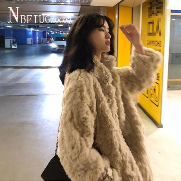 

women's fur & faux coat streetwear fashion loose warm overcoat casual jacket, Black