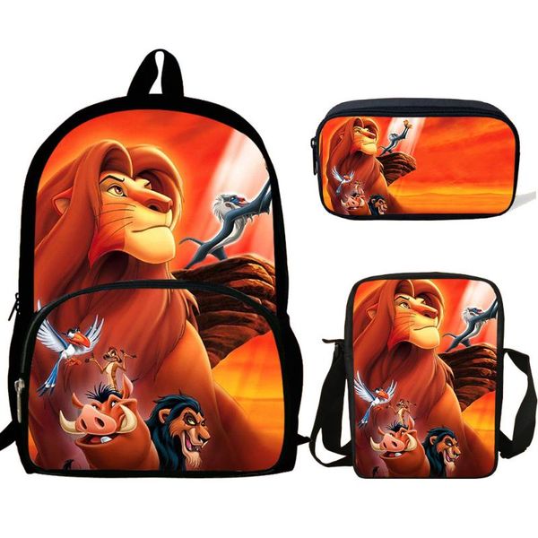 

school bags 16inch boys the king lion print for teenagers girls children 3pcs set backpack mochila cute child schoolbag