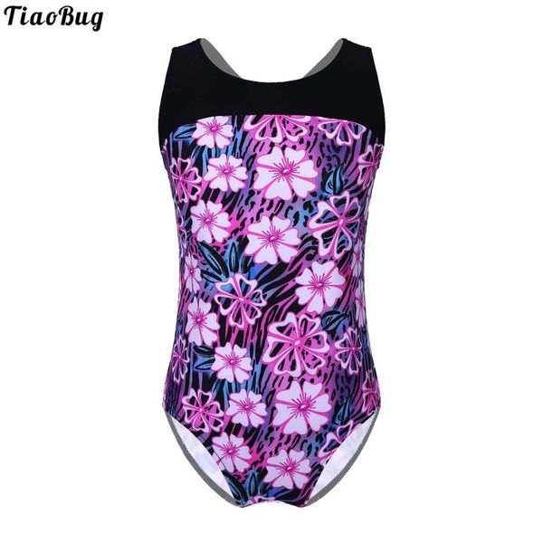 

one-pieces tiaobug summer kid girls one-piece swimming bodysuit print swimsuit round neck sleeveless backless criss-cross bathing pool suit, Black