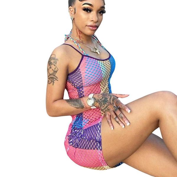 

women's swimwear see through cover up women dress spaghetti strap skinny stretchy swimsuit 2021 panelled grid hollow bikini, White;black