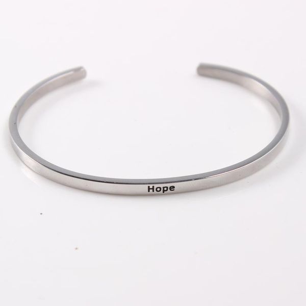 

bangle stainless steel "hope" positive inspirational quote open cuff adjustable bracelets bangles for girls women, Black