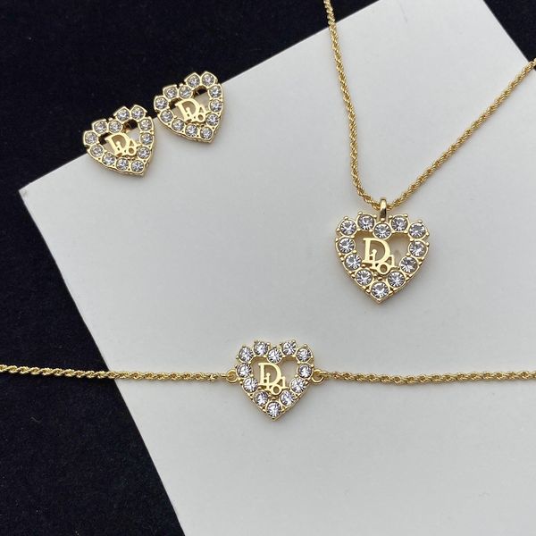 

design jewelry full diamond peach heart jewelry set necklace bracelet earrings with the same temperament of street shooting idol, Silver